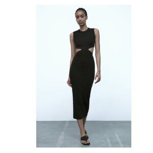 Zara Black Cut Out Midi Dress M 0858/510